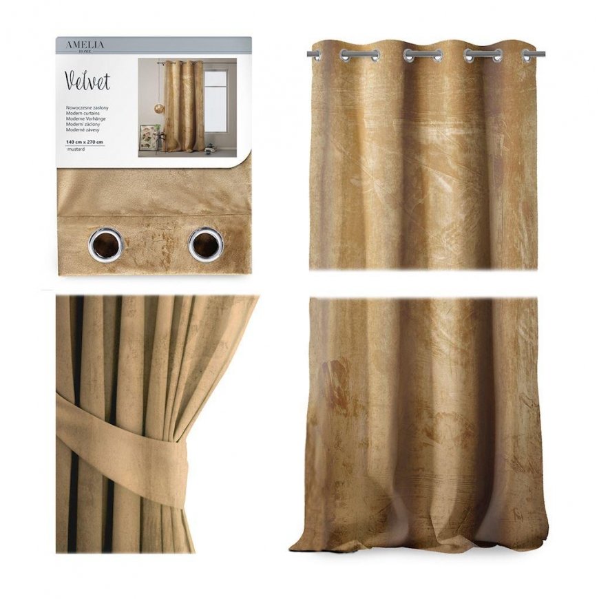 Ööriie rõngastega AmeliaHome VELVET 140X270 cm, 1 tk, värv: sinep – 2