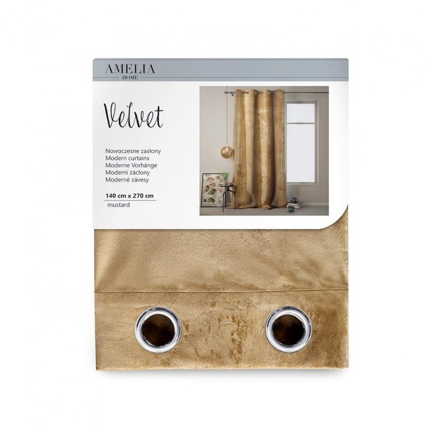 Yöverho renkailla AmeliaHome VELVET 140X270 cm, 1 kpl, väri: sinappi – 4