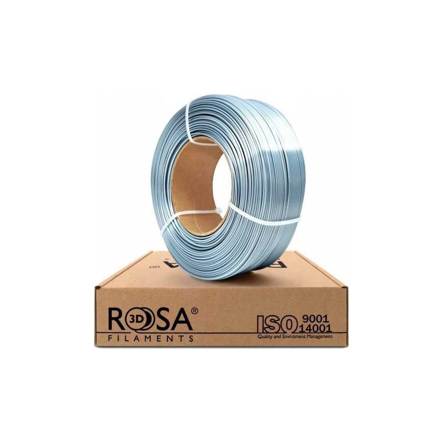 3D-muoviplastiikka PLA hopeakiiltävä (silkki hopea) 1,75 mm 1 kg täyttöpakkauksessa Rosa3D – 3