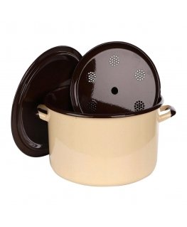 Emaljēts vārīšanas katls 13,6 l diametrs 30cm | augstums 20cm | krēmkrāsas/brūnas krāsas, ar vāku