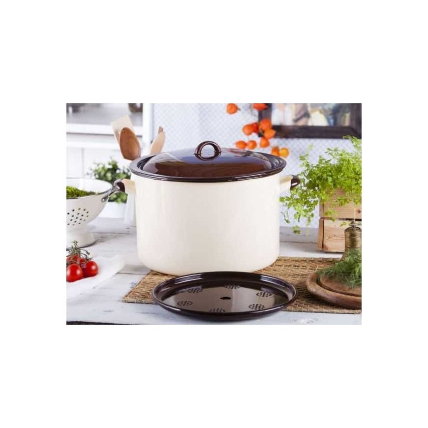 Emalieritud keedupott 13,6 l, läbimõõt 30 cm | kõrgus 20 cm | kreemi/pruuni värvusega, kaanega – 5