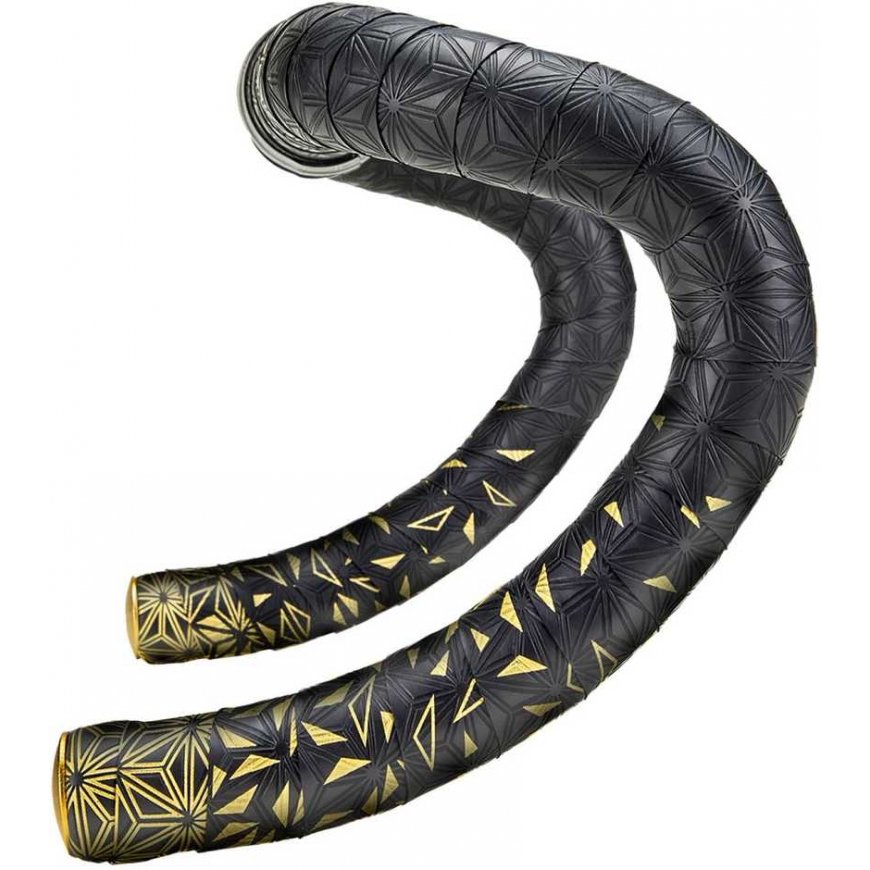 SUPACAZ Super Sticky Kush - Star Fade - Gold + Gold Plugs handlebar tape with plugs – 3