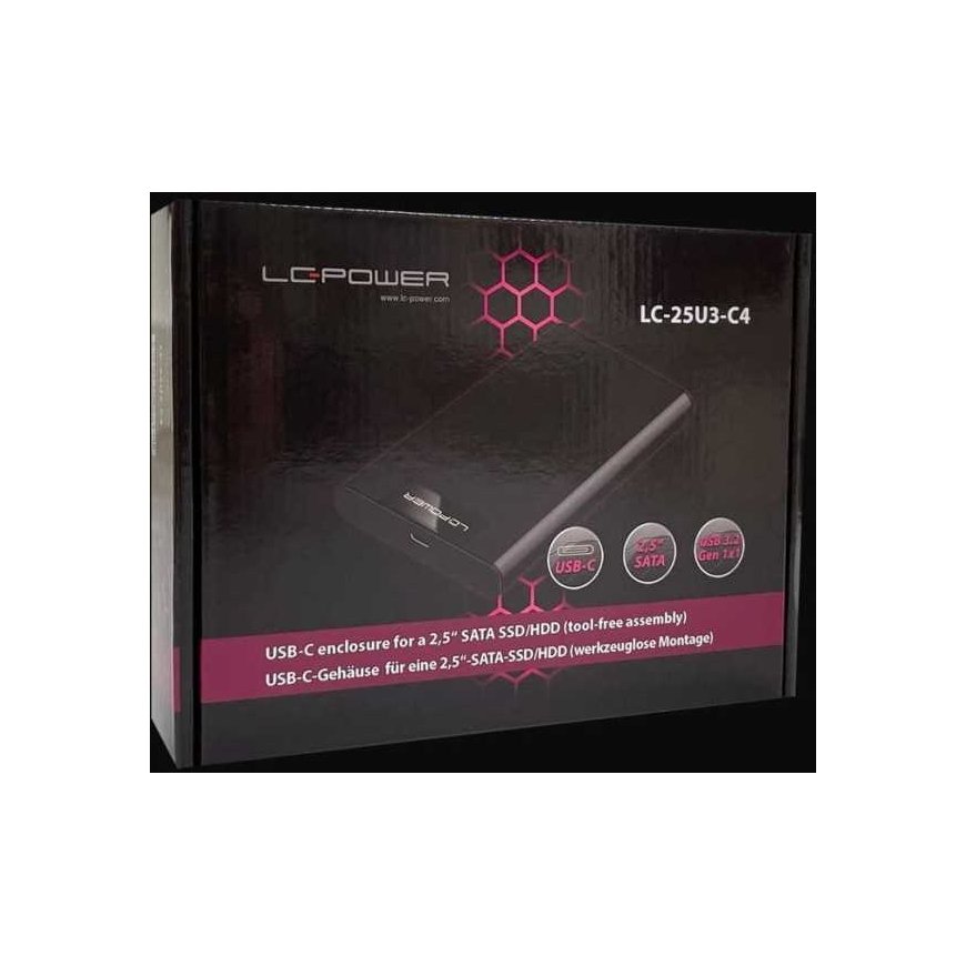 Šakotuvas LC-Power 2,5'' SATA HDD-kotelo USB 3.2 Musta LC-25U3-C4, USB-C, Jopa 5 GB/s