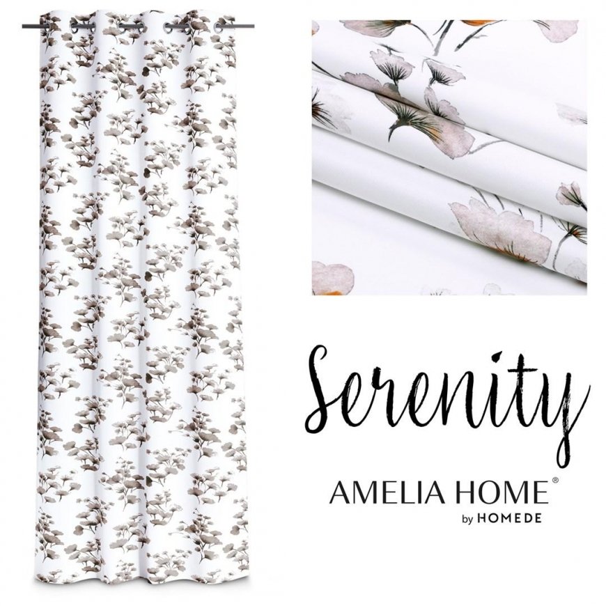 Öö blackout tüüpi kardin AmeliaHome SERENITY, 140x250 cm, rõngad, värv: valge, lillemuster – 4