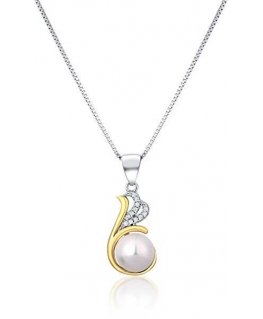 Jwl Luxury Pearls Sidabrinie dvispalvju kaklarotas ar īstu pērli un cirkoniem JL0786 (ķēde, piekariņš)
