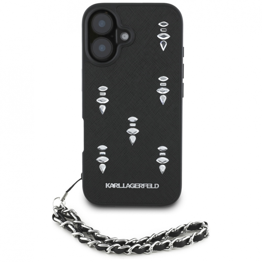 Karl Lagerfeldin Saffiano-kristallikuori iPhone 16:lle - Musta – 3