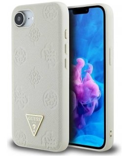 „Guess“ „Grained Hot Stamp Peony Triangle Logo MagSafe“ dėklas, skirtas „iPhone 16e“ – smėlio värvi