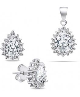 Brilio Silver Brilio Silver Charming silver jewelry set with zirconia SET226W (earrings, pendant)