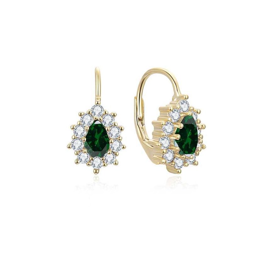Beneto gold-plated earrings with green zircons AGUC3298GR-GOLD