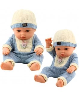 Lean Toys Baby doll in a blue knitted outfit with a hat