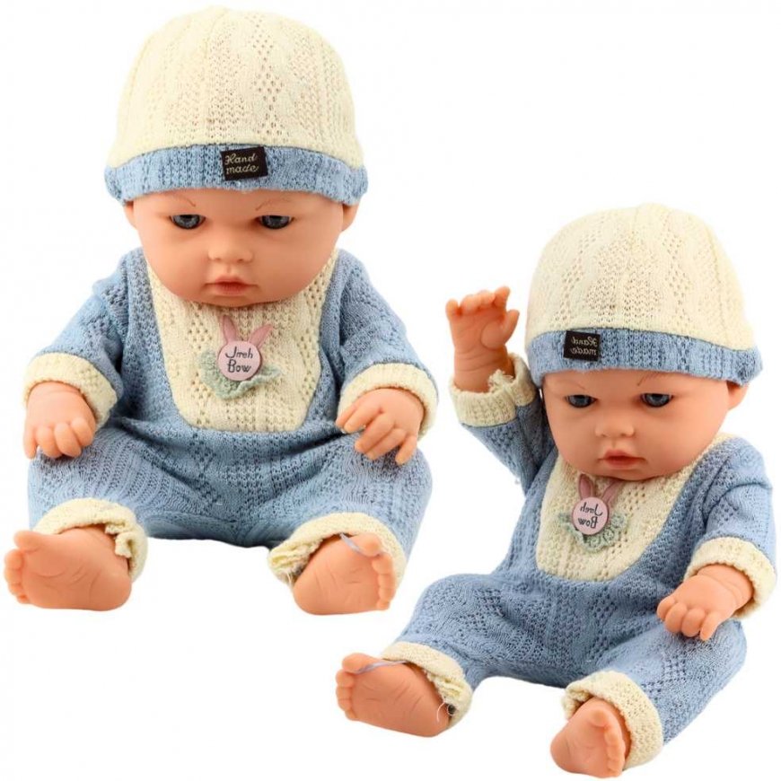 Lean Toys beebinukk sinise kudumise kostüümiga ja mütsiga