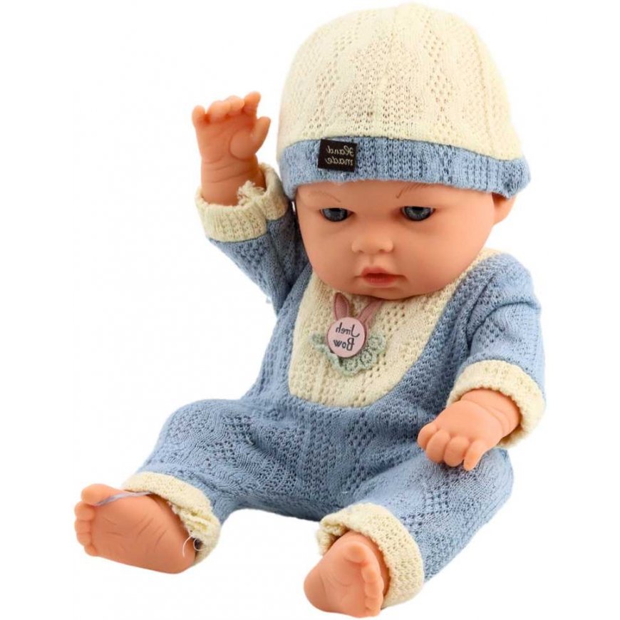 Lean Toys beebinukk sinise kudumise kostüümiga ja mütsiga – 3