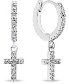 Brilio Silver Brilio Silver Cross EA736W shiny round earrings