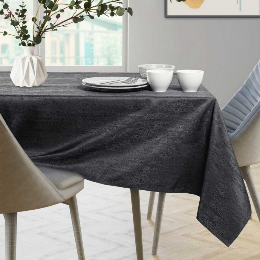 Vesta graphite pressed modern tablecloth 115x250+35x250 AmeliaHome – 2
