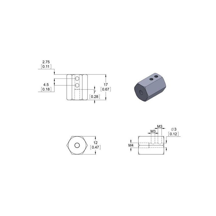 Pololu šešiakampis ratų adapteris 12mm/3mm 2 vienetai – 3