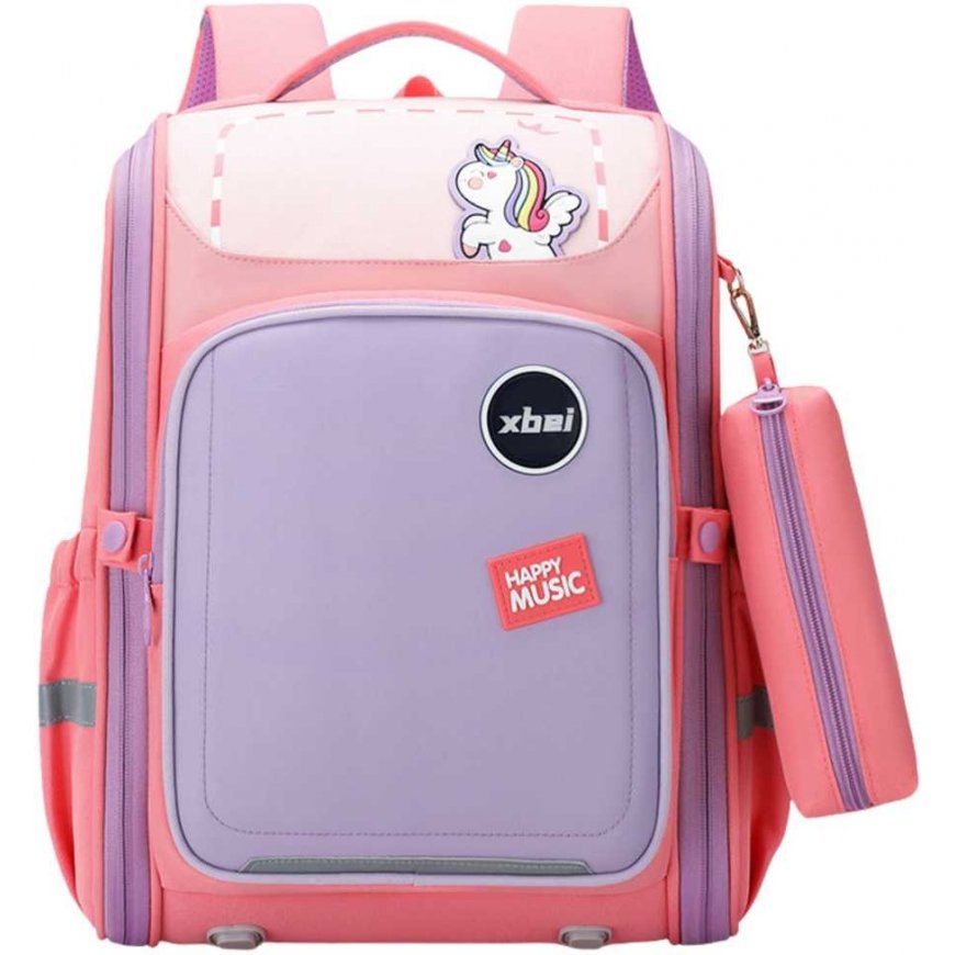 Lean School backpack with unicorn chest strap, pastel, pink, 21 l, 39 cm