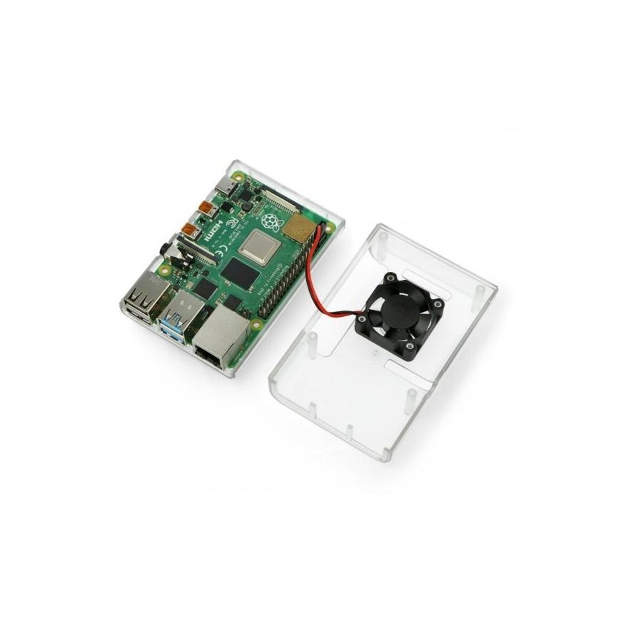 Raspberry Pi 4B korpus justPi ventilaatoriga – läbipaistev – 2