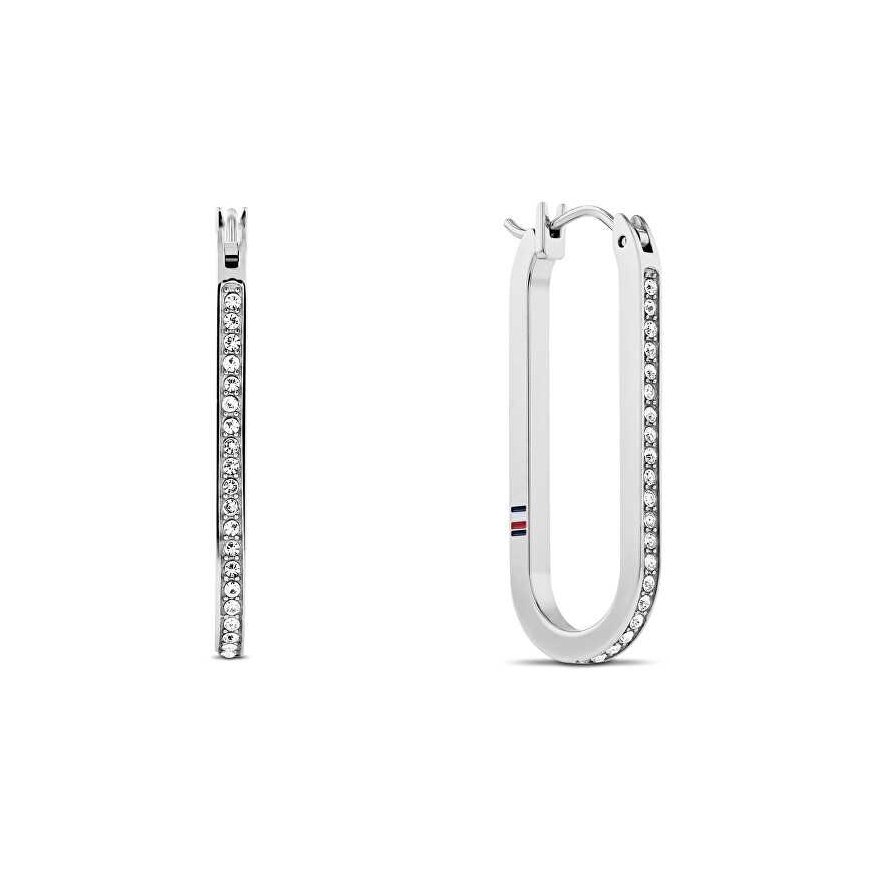 Tommy Hilfiger Ovalūs plieniniai auskarai su kristalais Dog Tag 2780865