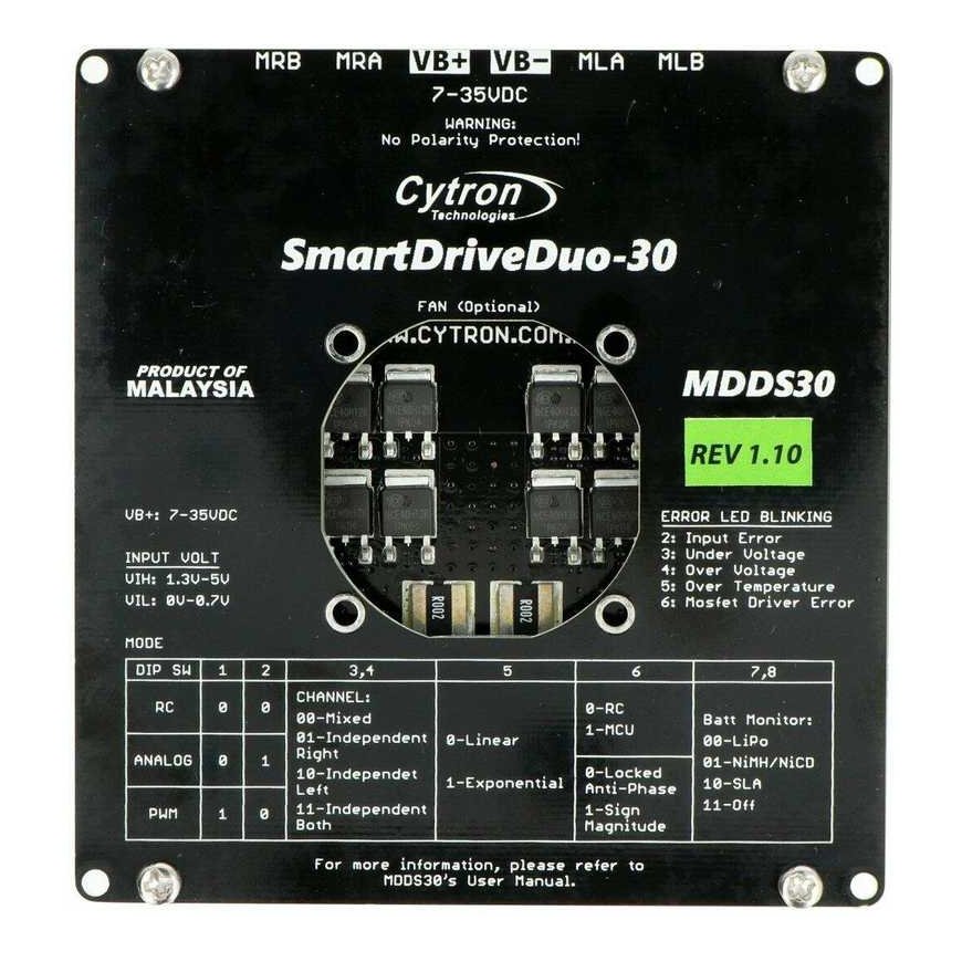 Cytron SmartDriveDuo MDDS30 - dual channel DC motor controller - 7V-35V/30A – 4