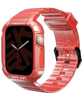 Кожаный браслет + чехол Saido 2в1 для Apple Watch 45/44мм красного цвета