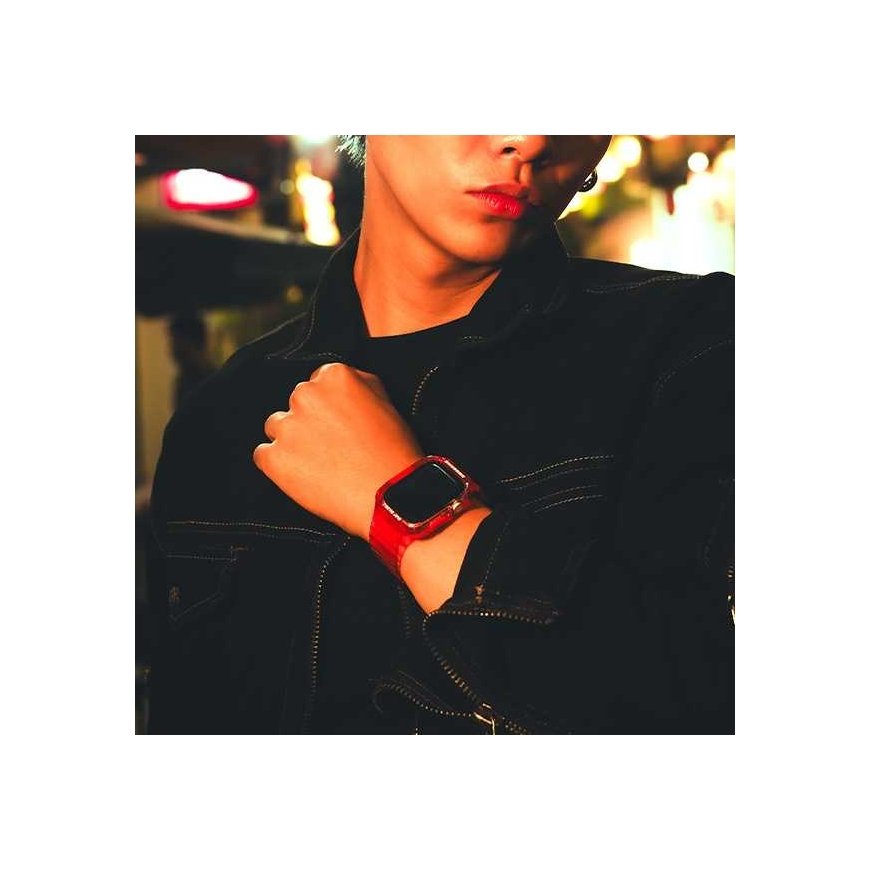 Кожаный браслет + чехол Saido 2в1 для Apple Watch 45/44мм красного цвета – 5