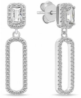Brilio Silver Modern Hanging Earrings with Clear Zirconia EA1184W
