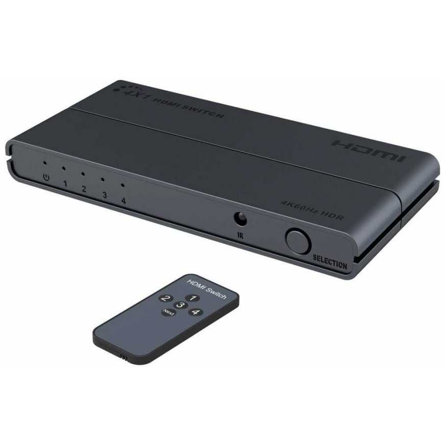 PremiumCord HDMI switch 4:1 with support for 4Kx2K@60Hz, 1080P, HDR, button control and remote control – 2