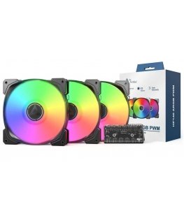 Montech HP140 PWM ARGB ventiliatorius, 3 vnt. - 140mm, juodas