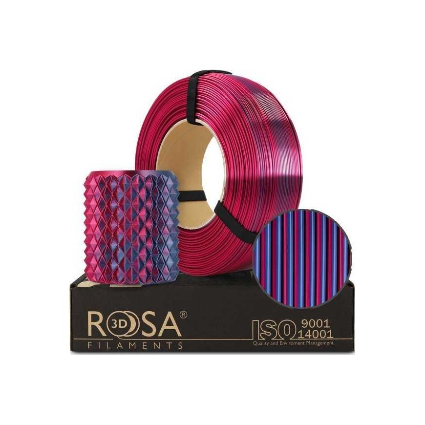 3D plastikas PLA dvipusė mėlyna/fuksijos (Midnight City) 1.75mm 1kg refill pakuotė Rosa3D – 2
