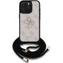 Чехол Guess PU 4G Metal Logo Crossbody Strap предназначен для Apple iPhone 15 Pro Max розового цвета