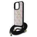 Guess PU 4G Metal Logo Crossbody Strap case designed for Apple iPhone 15 Pro Max in pink color