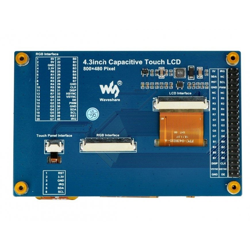 Touchscreen - capacitive LCD 4.3" 800x480px I2C/RGB, Waveshare 16249 – 4