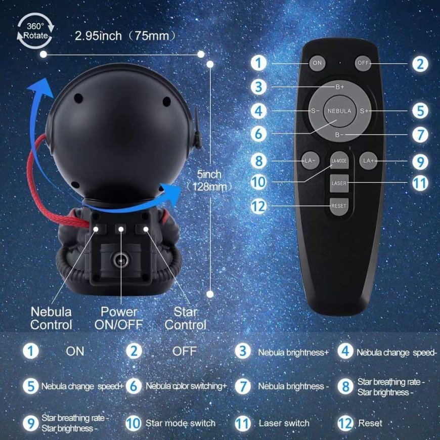 LED 3D galaxy and star projector Reach Mini Astronaut, black – 3