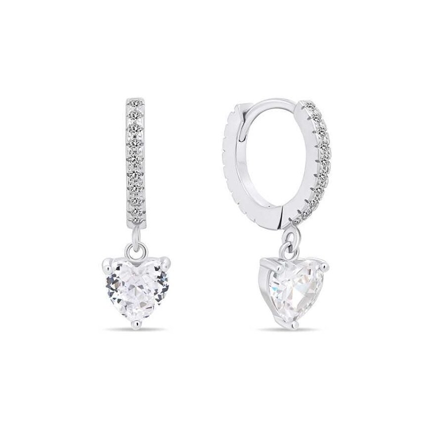 Brilio Silver Brilio Delicate Silver Earrings with Heart-shaped Hoops EA635W
