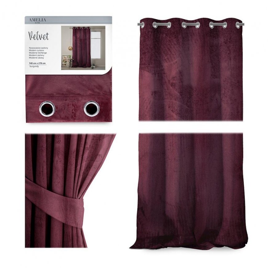 Ööriie rõngastega AmeliaHome VELVET 140X270 cm, 1 tk, värv: burgundia – 2
