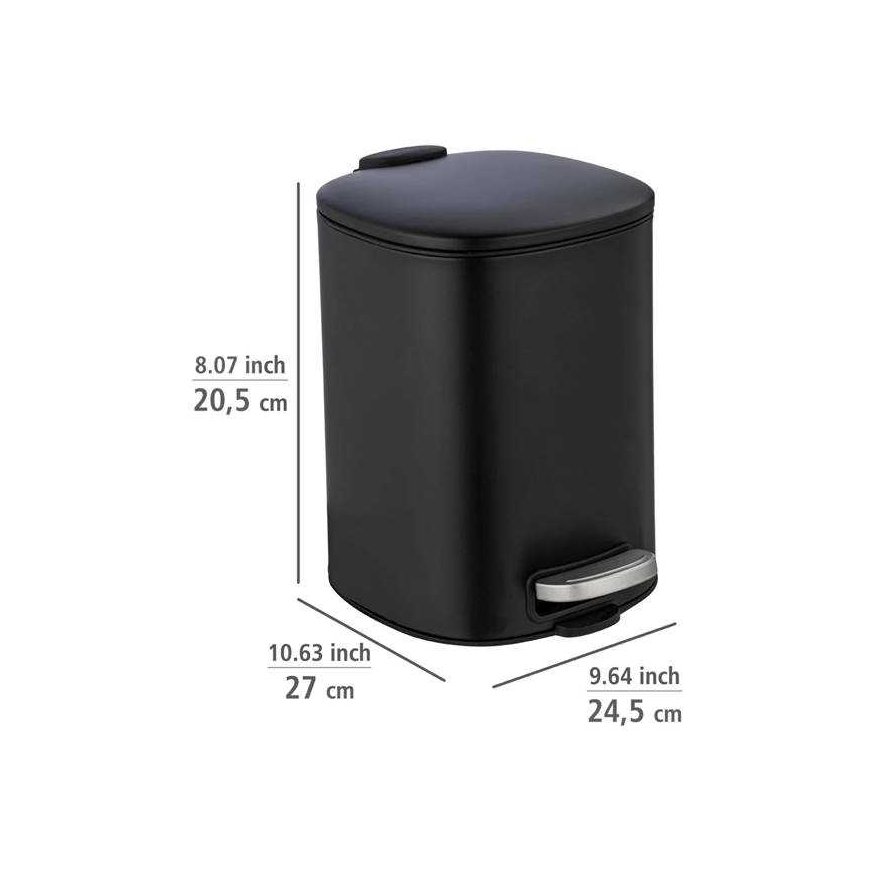 ALASSIO trash can, with pedal and Easy-Close function, 5 l, black, Wenko – 2