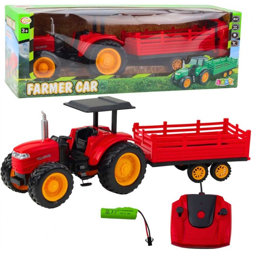 Lean Toys RC remote-controlled tractor with trailer, red
