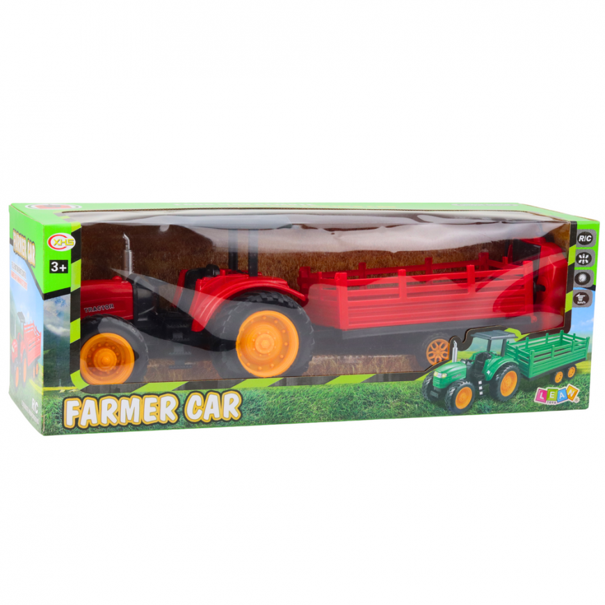 Lean Toys RC remote-controlled tractor with trailer, red – 4
