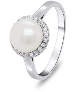 Brilio Silver Elegant silver ring with pearl and zirconia RI034W