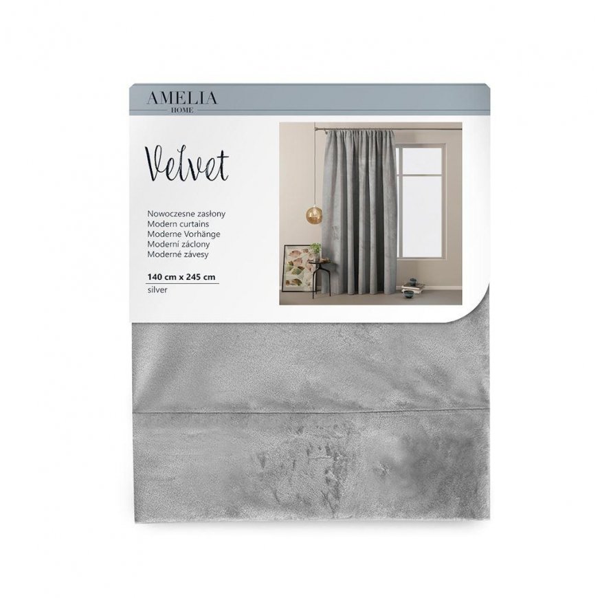 Night curtain AmeliaHome VELVET 140X245 cm, 1 pc, tape/hooks, color: silver – 5