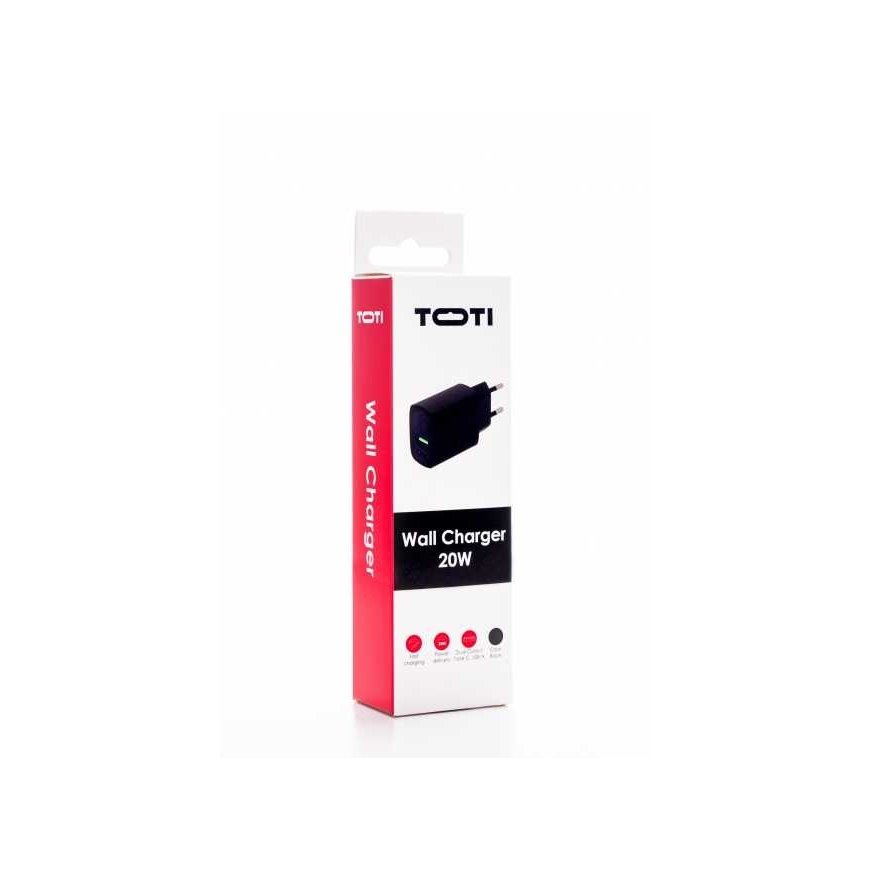 SEEK TOTI 20W Type-C + USB A Seinänopea Laturi, Musta
