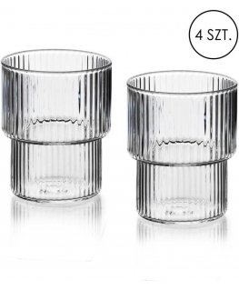 Lumarko Mondex ELLA STRIPES 4 stiklinių rinkinys, pagamintas iš borosilikatinio stiklo, po 320 ml, 8x7x9,7 cm