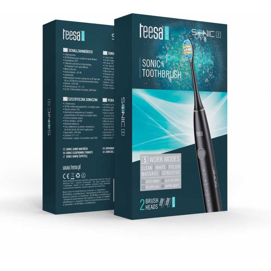 Sonic toothbrush TEESA SONIC 2 black, 5 operating modes, travel case, USB Type C connection – 2