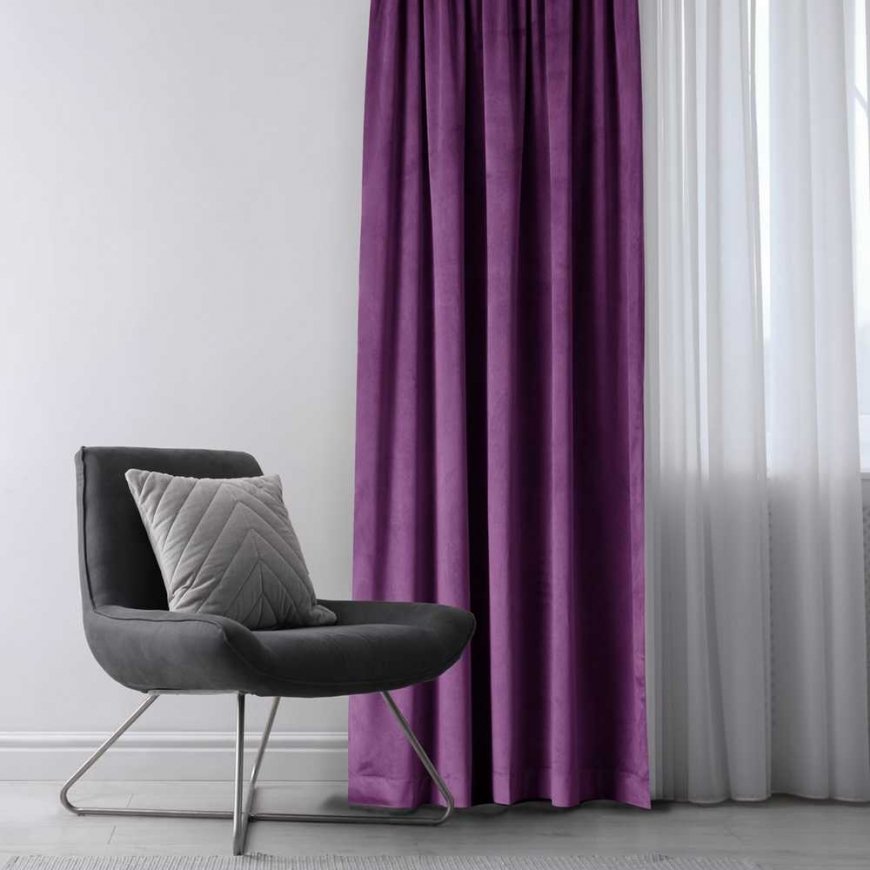 AmeliaHome Aizkaru VELVET krāsa violetā stila klasiskās sudraba cilpas materiāla tips - tekstils aksoms 140x270 AmeliaNamai – 2