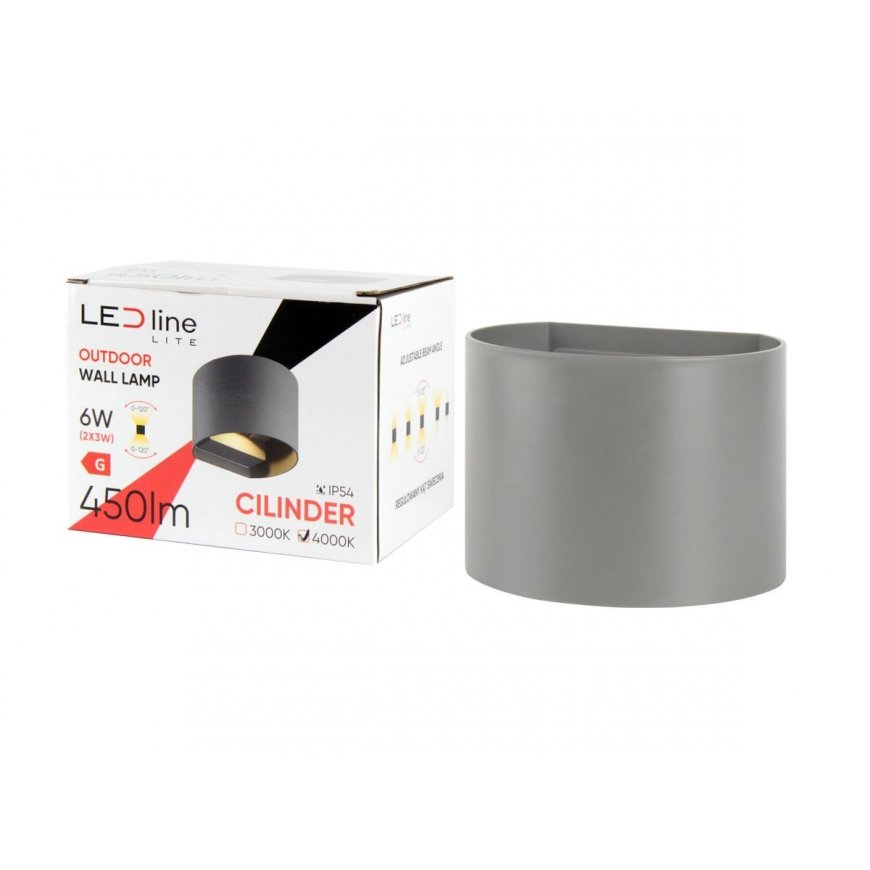 Wall outdoor lamp CILINDER, LED 2x3W, 4000K, IP54, adjustable beam angle, gray, LED line LITE – 2