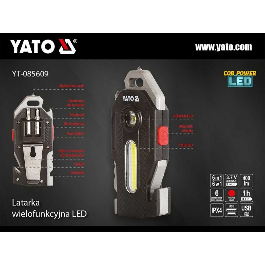 Toya Sa Polijā Darba lampa daudzfunkcionālā | 600LM | 6 in 1 (YT-085609) – 3