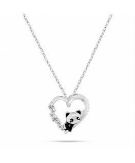 Brilio Silver sidabriniai moteriški karoliai Širdelė su panda NCL183W
