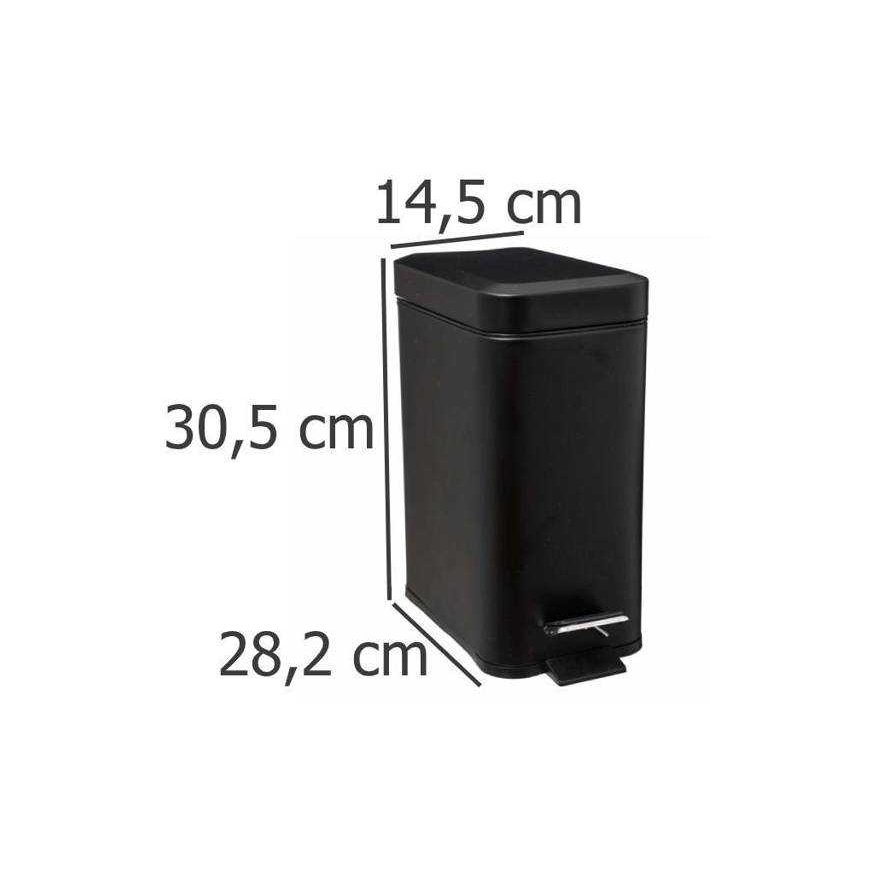 5five Simply Smart Rectangular Bathroom Trash Can, made of metal in matte black color, foot-operated, 5l – 2