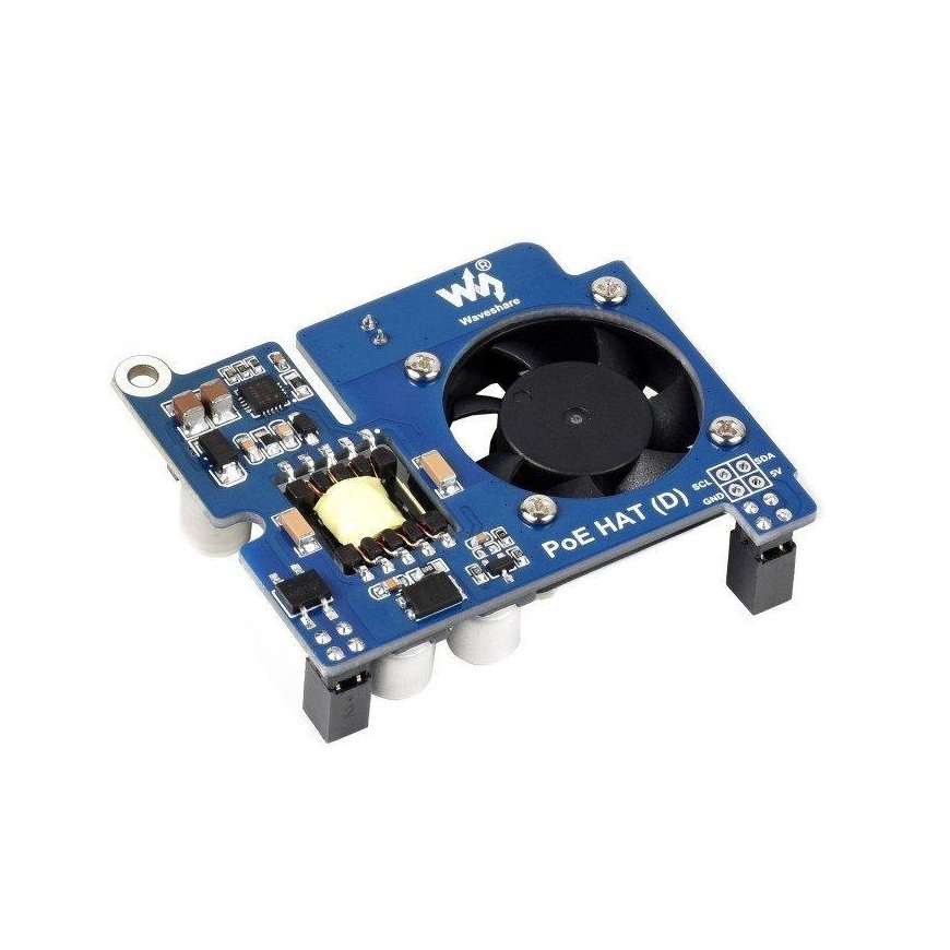 Power over Ethernet HAT (D), PoE ja 802.3af verkko-virransyöttöliitin, Raspberry Pi 3B+/4B, Waveshare 19532
