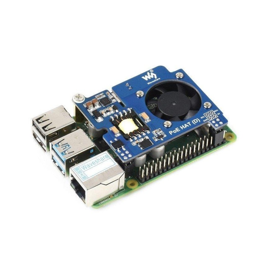 Power over Ethernet HAT (D), PoE ja 802.3af verkko-virransyöttöliitin, Raspberry Pi 3B+/4B, Waveshare 19532 – 5